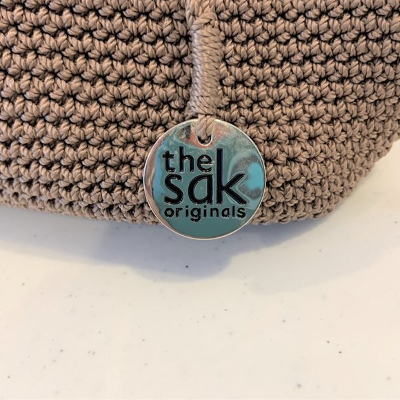 Saks Taupe Brown Crochet Shoulder Bag Tote - Picture 5 of 14